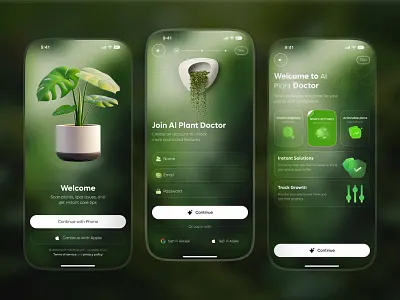 AI Plant Care Mobile App ai plant app ai plant care app app design garden app home plant indoor plant login page mobile app nature plant app plant care plant shop plant store plantcareapp planting scanner ui welcome page