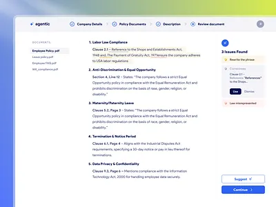 Employee Policy edit using AI ai app branding button cards dashboard design grammer editor hr management landing landing page list minimal page policy editor retail stores saas stepper ui web