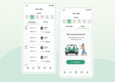 Carpooling app - scheduled rides app car carpooling driver illustration interaction mobile passenger rides schedule ui
