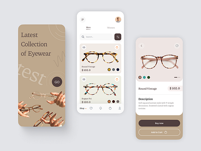 Sunglasses Shopping - Mobile App app app design design e commerce app ecommerce app fashion glasses interface mobile app mobile app design mobile design mobile ui online shop shop app sunglasses ui ui design
