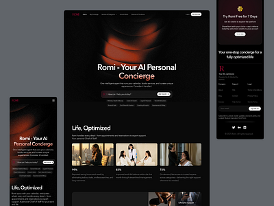 Romi – AI Personal Concierge Website (Responsive Web Experience) ai concierge ai personal assistant concierge dark dark ui darkui figma figmadesign landing page luxury website membership membership website minimal ui personal assistant premium web design responsive website saas web design ui uiux web app
