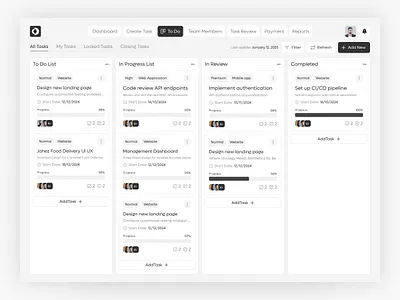 OpsLoop | Task Management Dashboard UI admin panel clean design collaboration dashboard design system enterprise minimal productivity progress bar project management saas task management team tools to do tracking ui ui design ux design web app workflow