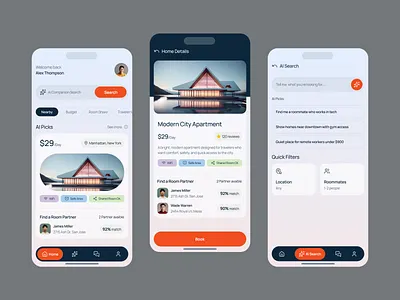 AI-Powered Home Rental App ai ai app app design app ui clean home rent house mobile real estate app rent rental app rental home ui