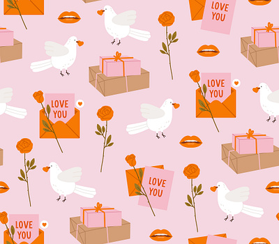 Valentine's Day seamless pattern bird fabric illustration love love letter message pattern romantic rose valentines day vector