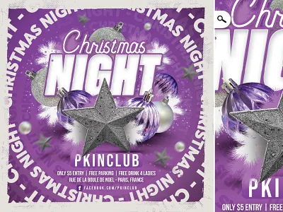 Purple Christmas Night Party flyer balls bar bash christmas christmas tree club deer eve evening event flyer holiday season night night out party seasonal special template winter. holidays xmas