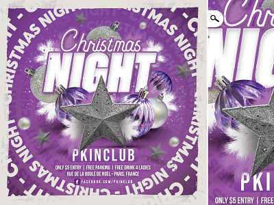 Purple Christmas Night Party flyer balls bar bash christmas christmas tree club deer eve evening event flyer holiday season night night out party seasonal special template winter. holidays xmas