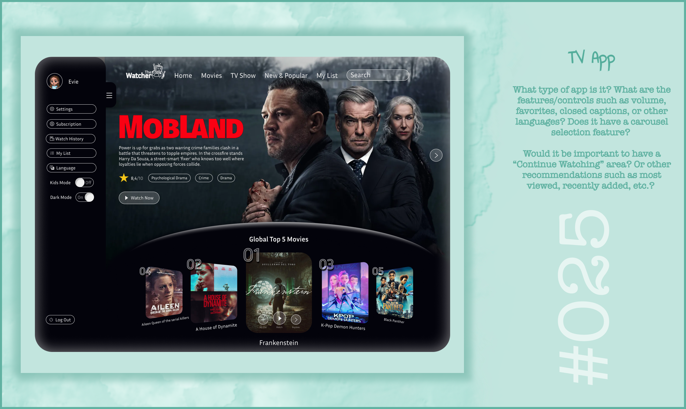DailyUI025 - TV App app dailyui graphic design movie thewatcher tv ui