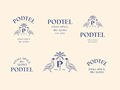 Podtel: Branding Exploration (Unused) badge branding bird artwork bird branding bird logo brand identity branding design geometric graphic design illustration line lineart logo monoline palm branding typography logo vintage branding