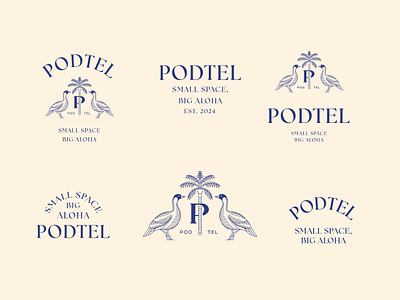 Podtel: Branding Exploration (Unused) badge branding bird artwork bird branding bird logo brand identity branding design geometric graphic design illustration line lineart logo monoline palm branding typography logo vintage branding
