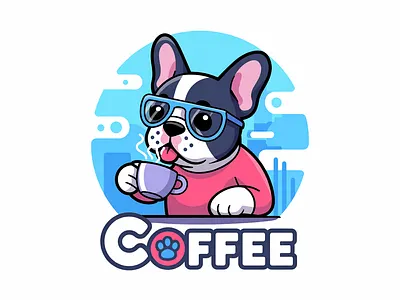 Charming Brand Identity: The Coffee Frenchie animal art commission cafe cartoon character cute happy illustration mascot pet vector illustration