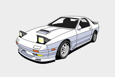Mazda rx7 fc anime auto car fc illustration initiald jdm mazda rx rx7 takahashi vector