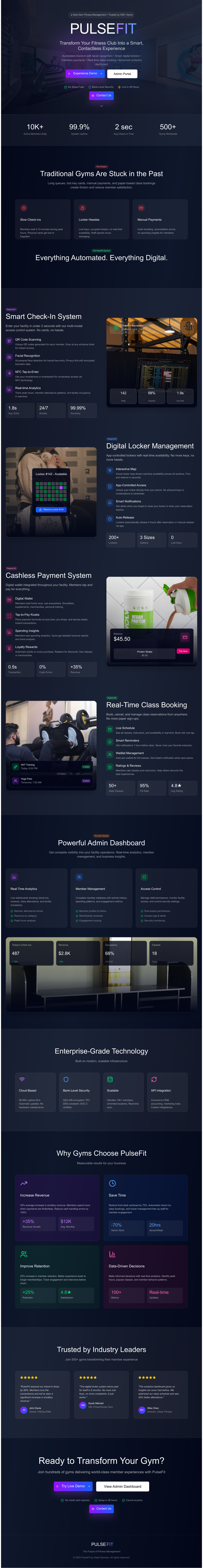 PULSEFIT cashless payment digital locker management fitness gym smart check in system training