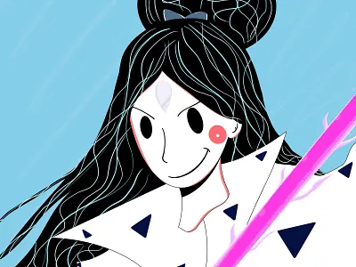 Warrior🥷 blue girl blue hair branding character character design clean design fight fun hair illustration minimal playful sword tech triangle ui design vector warrior warrior princess