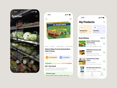 AI Product Scanner App Interface ai app app store camera card charts focus frame info ios iphone list mobile moder page product scanner ui ux