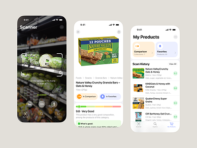 AI Product Scanner App Interface ai app app store camera card charts focus frame info ios iphone list mobile moder page product scanner ui ux