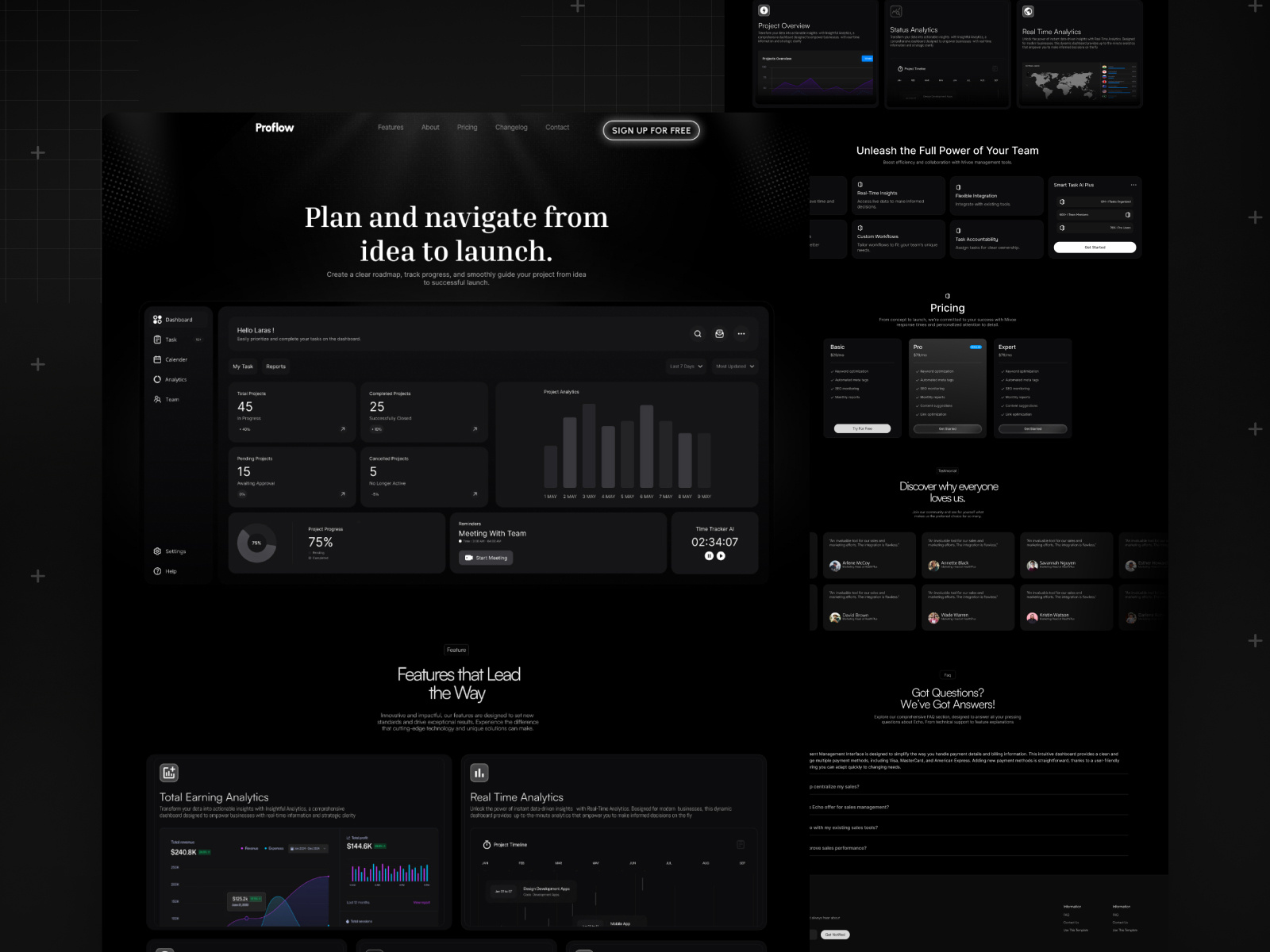 SaaS Landing Page Concept dark mode dashboard ui data visualization interaction design landing page saas saas landing page ui uiux design user interface web design