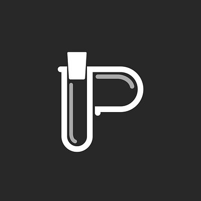 Letter P logo, stylized as laboratory test tubes biotech identity black and white logo branding chemistry symbol clean minimal logo fluid shape icon illustration laboratory branding letter p logo design medical logo research lab emblem science logo scientific monogram stem branding concept test tube icon
