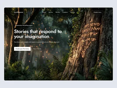 Generative Storytelling Hero Section concept design creative tool fantasy figma generative ai hero hero section homepage landing saas storytelling ui ux web design