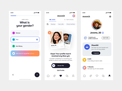 Dating - Mobile App Design android app app design chatting app dating app ios app match profile mobile app mobile app design mobile app onboarding mobile ui onboarding point product design profile social app tinder ui ui ux user experience ux