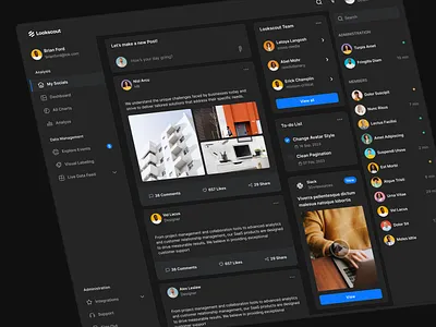 Social Dashboard - Lookscout Design System clean dark dashboard design layout saas ui user interface ux web application webapp