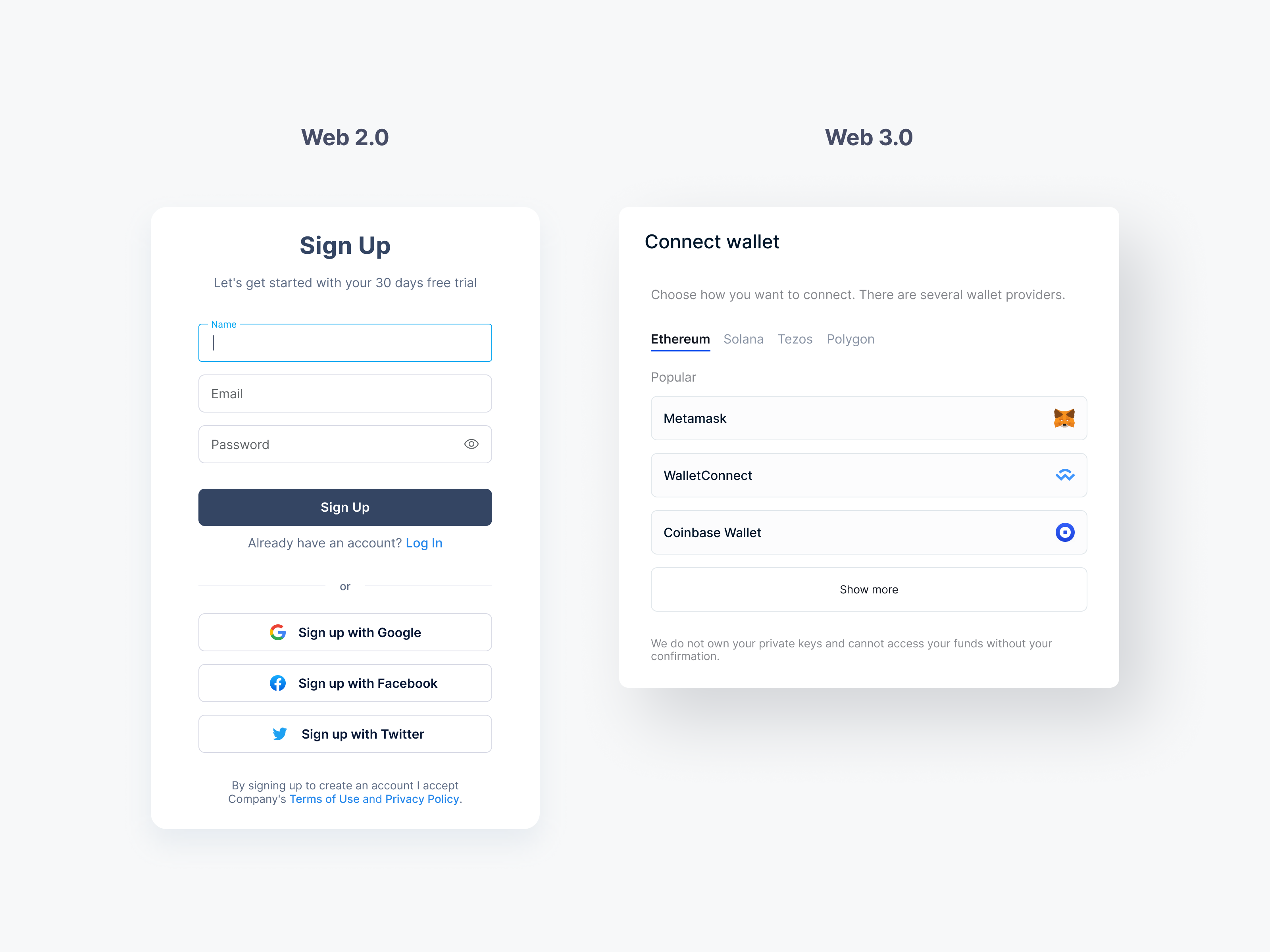 Sign Up | Connect Wallet | Web 3 by Dmitry Sergushkin on Dribbble