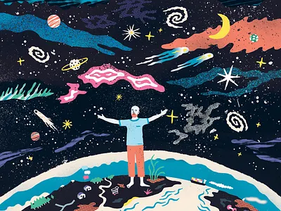 Celestial Exploration character digital editorial folioart illustration science space space illustration