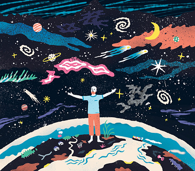 Celestial Exploration character digital editorial folioart illustration science space space illustration