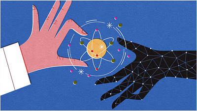 Atoms digital editorial folioart illustration science space