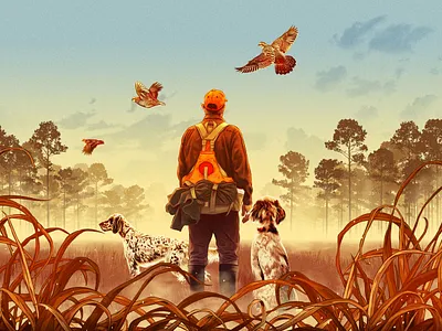 Quail Hunt character digital editorial folioart illustration texture