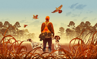 Quail Hunt character digital editorial folioart illustration texture