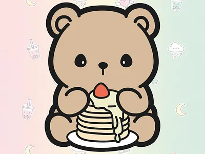 cute bear with pancakes bear chibi cute kawaii pancake sweets