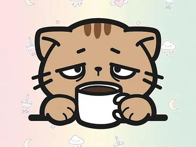 cute tired cat with coffee cat chibi coffee cute kawaii tired