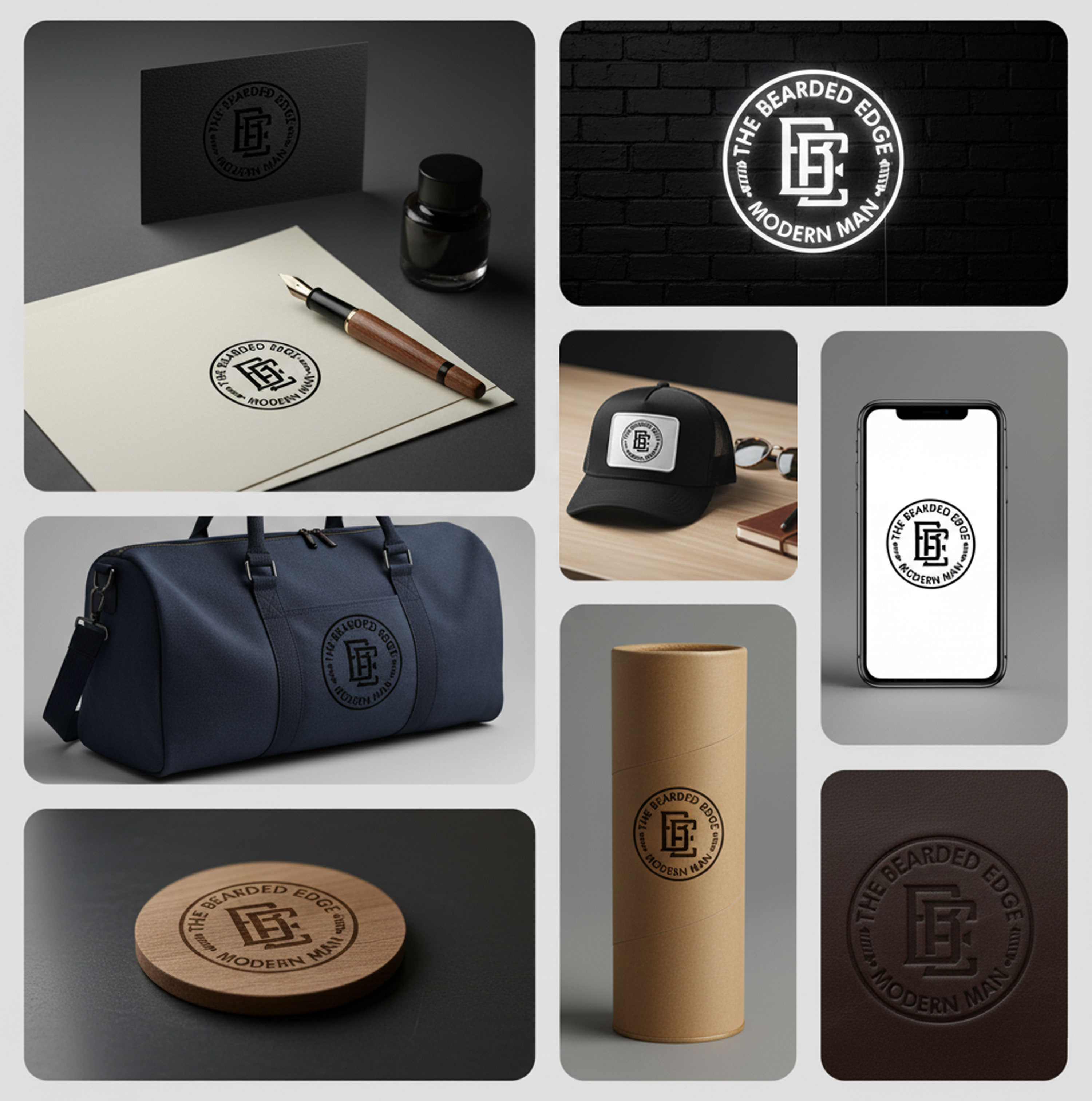 The Bearded Edge – Modern Man | Badge Logo Branding badge logo barbershop logo branding identity grooming brand grooming identity monogram logo premium logo typographic logo