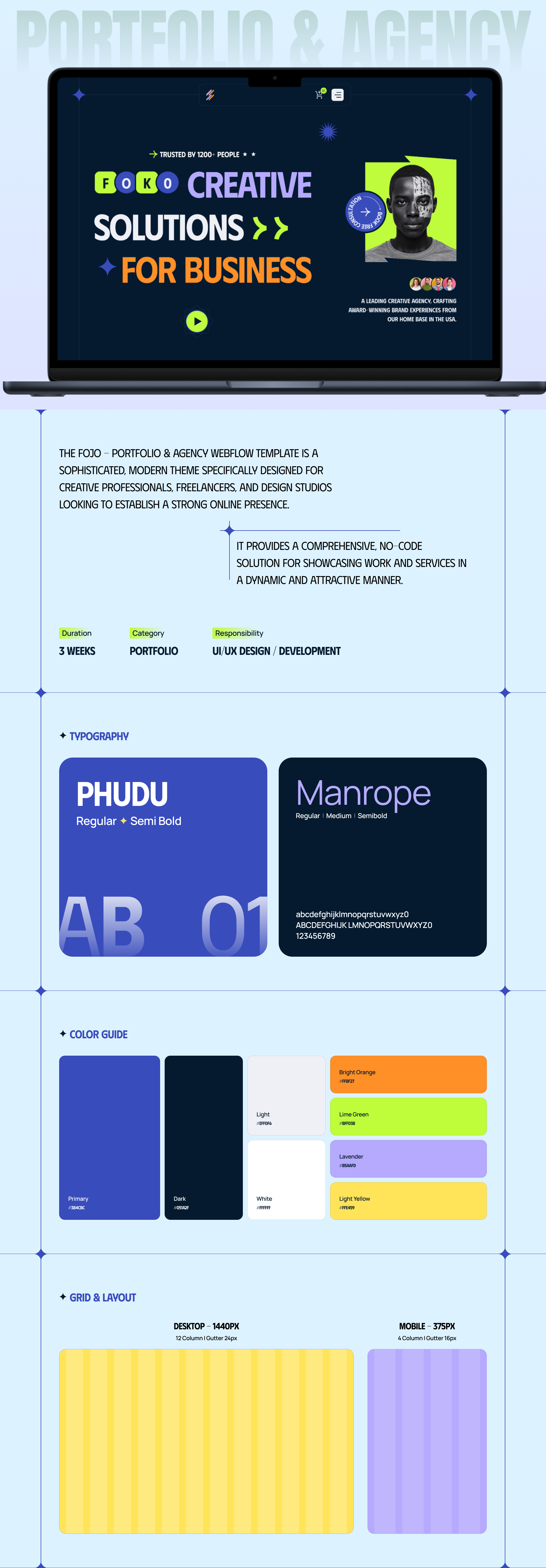 Fojo – Portfolio & Agency Webflow Template animation branding creative agency graphic design logo portfolio ui webflow webrito website