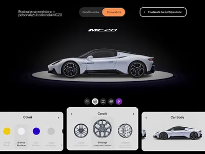 Maserati MC20 detail page animation automotive bespoke cars customization interactions landing page loader maserati motion design personalize storytelling supercar ui ui design ux ux design web design
