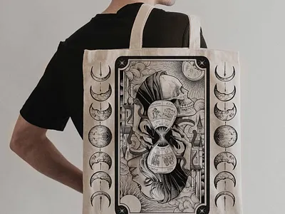 Tarot tote bag character design illustration