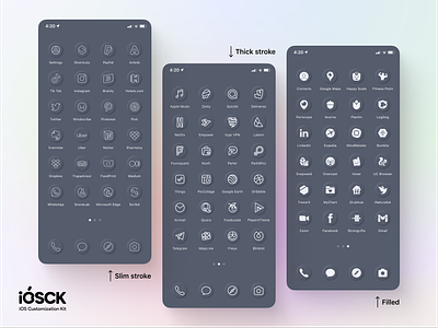Customize your iPhone with iOSCK 2.0: Embossed Dark Grey Theme customize dark emboss embossed filled gray grey icon icons pack ios ios16 iphone iphone14 light stroke thin