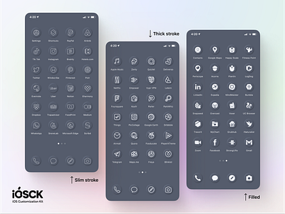 Customize your iPhone with iOSCK 2.0: Embossed Dark Grey Theme customize dark emboss embossed filled gray grey icon icons pack ios ios16 iphone iphone14 light stroke thin