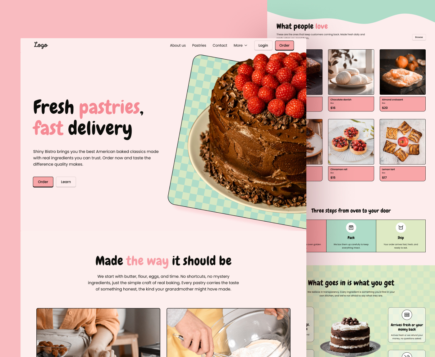 Shiny Bistro - Pastry Website modern pastries playful ui web design