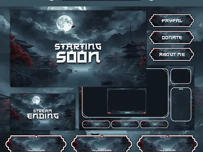 Samurai Moon Animated Stream Package Overlay Twitch Kick Youtube animated pack stream animated screens design kick kick overlay kick screens kick stream animated overlay overlay pack stream overlay stream stream design stream overlay stream pack streamer streaming twitch