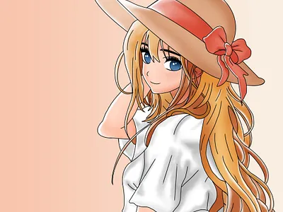 Golden Hour Girl Character Design anime anime girl artwork blonde blonde girl blue eyes girl character character design character illustration chibi cute design digital art drawing girl graphic design illustration manga soft colors straw hat girl