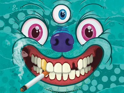 Grin & Bear it bold colors cartoon style character design concept art creature design detailed artwork digital illustration expressive face fantasy art humorous art monster illustration playful character psychedelic art quirky art surreal character textured illustration vector illustration vibrant illustration weird art whimsical illustration