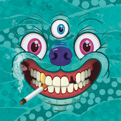 Grin & Bear it bold colors cartoon style character design concept art creature design detailed artwork digital illustration expressive face fantasy art humorous art monster illustration playful character psychedelic art quirky art surreal character textured illustration vector illustration vibrant illustration weird art whimsical illustration