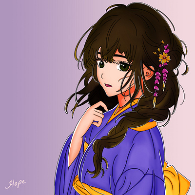 Yukata Kanzashi Girl Character Design anime anime girl anime girl design art artwork character character design character illustration cute cute girl cute girl design design digital art girl character design graphic design illustration japanese girl kanzashi manga yukata