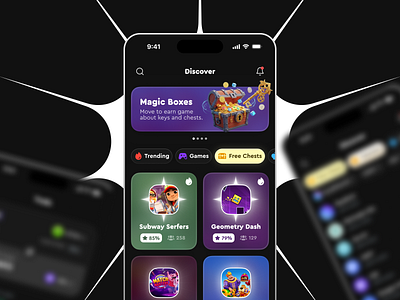 Crypto Gaming Hub — Dark Mobile UI app betting crypto dark ui discover exchange app fintech gaming minimal app mobile app neon design product design token trading ui wallet web3
