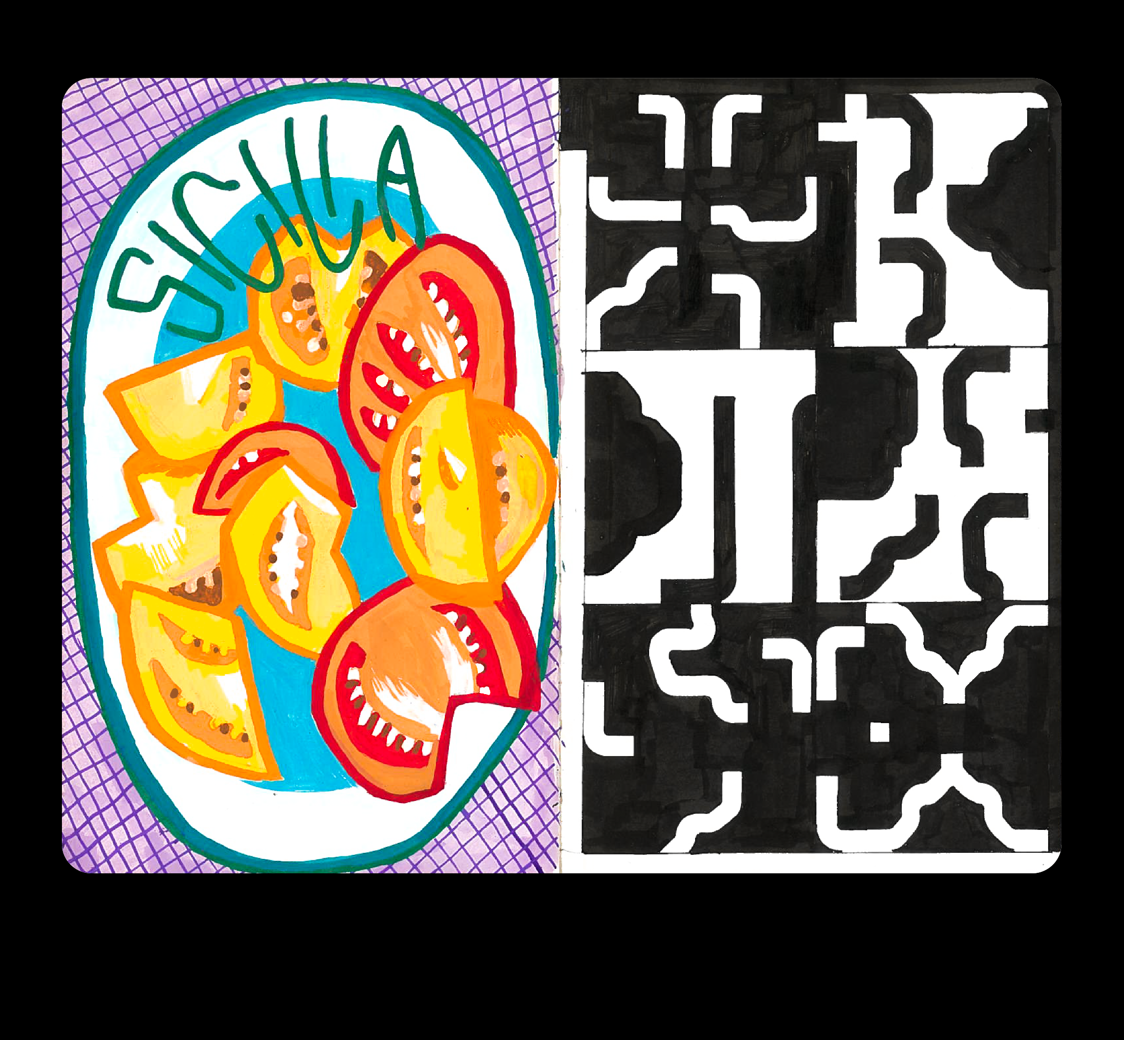 A spread from a sketchbook craft graphic design illustration sketchbook typography