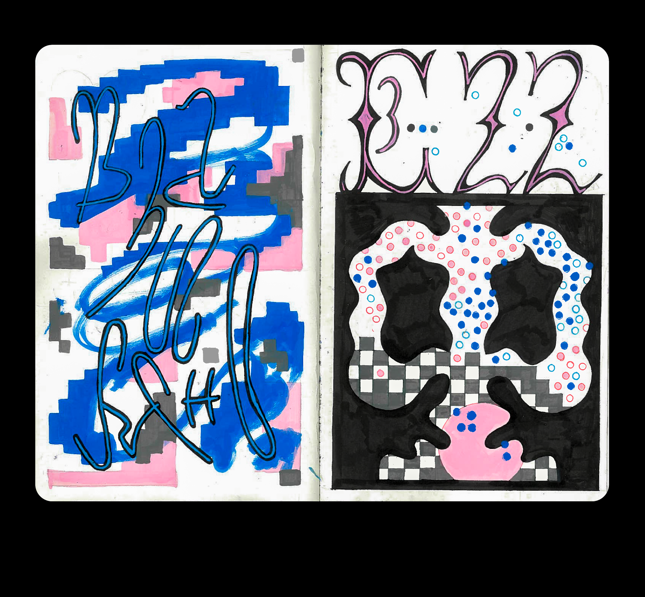 A spread from a sketchbook craft graphic design illustration sketchbook typography