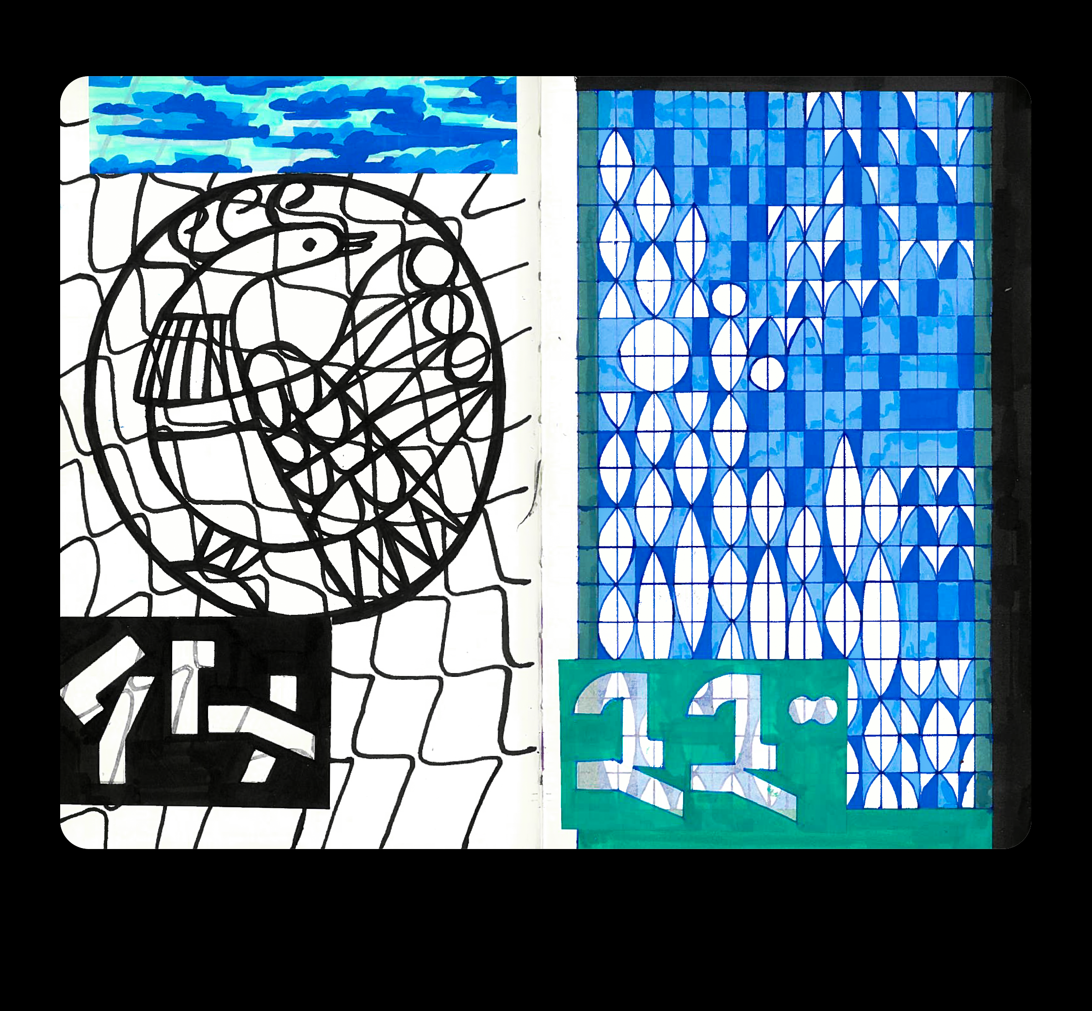 A spread from a sketchbook craft graphic design illustration sketchbook typography