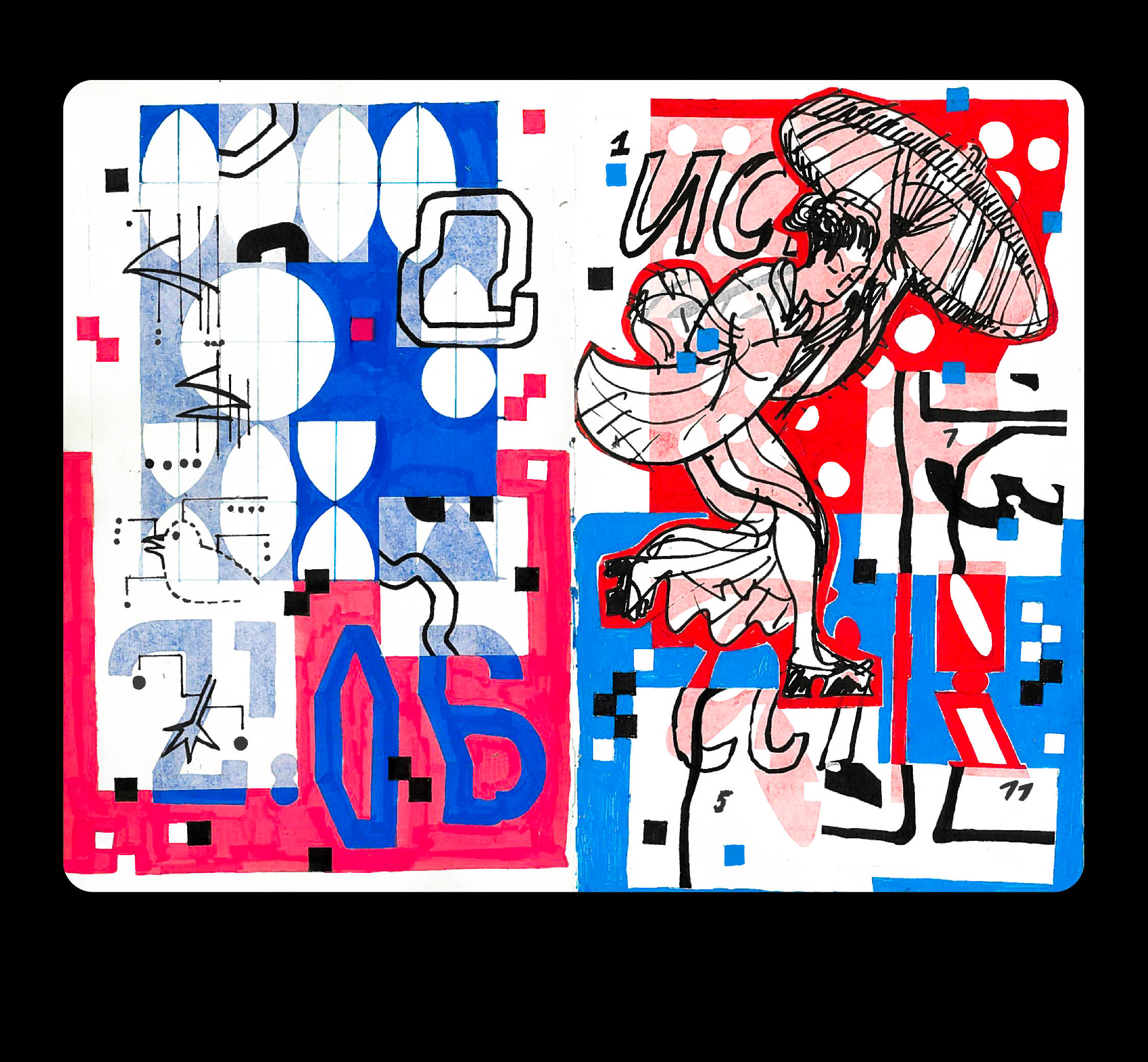 A spread from a sketchbook craft graphic design illustration sketchbook typography