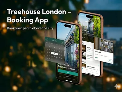 Treehouse London — Hotel Booking App app appdesign booking bookingapp calendar cleanui design homepage hotel hotelapp interface ios login loginpage mobilebooking productdesign travel travelapp ui ux